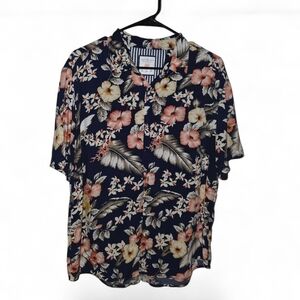 Men's Navy Floral Casual Button Down Shirt